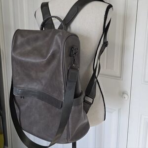 Gray Leather Backpack for Men